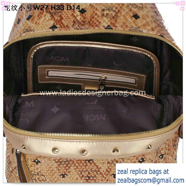 High Quality Replica MCM Armour Small Backpack Snake Leather MC2095S Gold - Click Image to Close